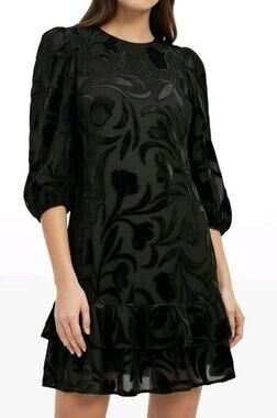 Anne Klein Women's Long Sleeve Tiered Burnout Velvet Dress